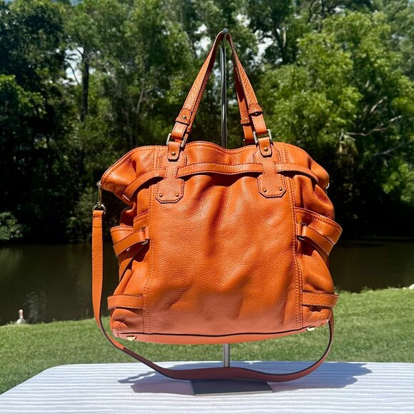 NWT Michael Kors Large North South Gansevoort Tangerine Leather Tote Crossbody - Picture 2 of 13